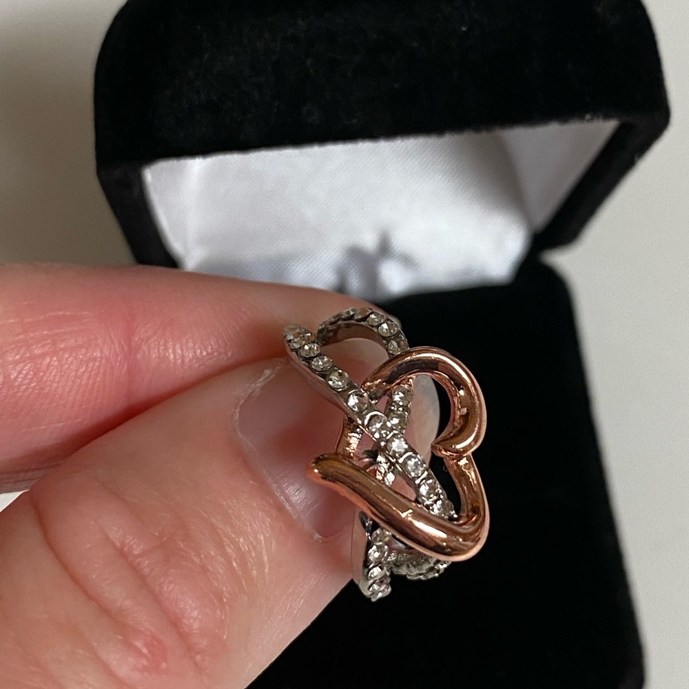 Rose Gold & Silver Simulated Diamond Heart Ring - Picture 8 of 12